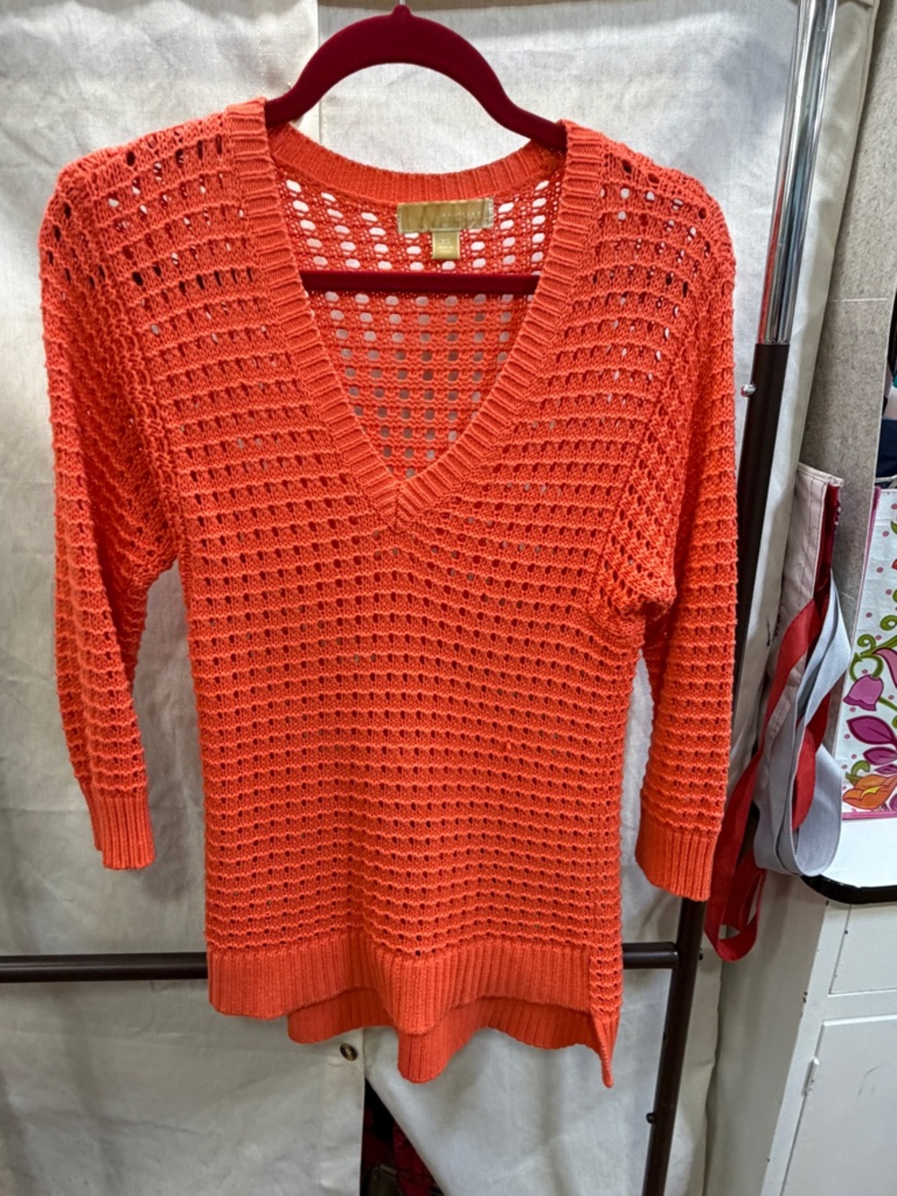 MICHAEL Michael Kors Bright Orange Open-Knit V-Neck Sweater